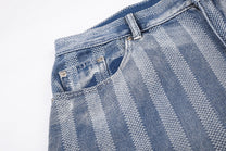 MEIM FADED PINSTRIPE JORTS; Blue; design detail