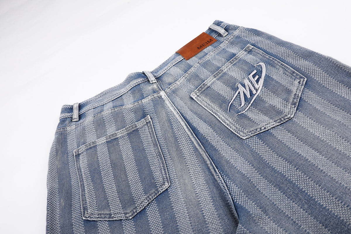 MEIM FADED PINSTRIPE JORTS; Blue; design detail