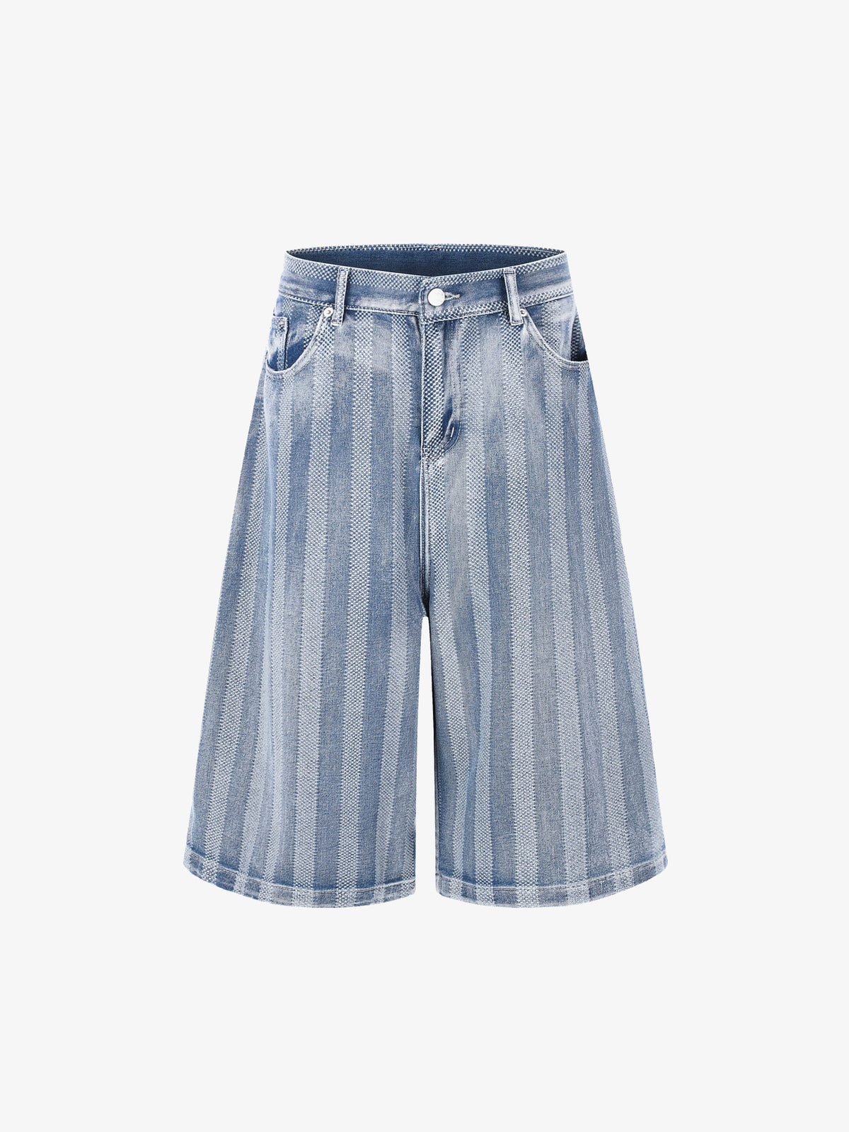 MEIM FADED PINSTRIPE JORTS; Blue; front view