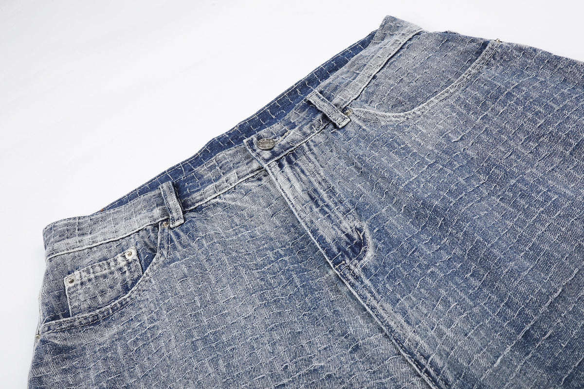 MEIM CROSSHATCH WASHED JORTS; Blue; design detail