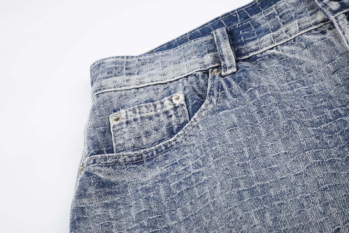MEIM CROSSHATCH WASHED JORTS; Blue; design detail