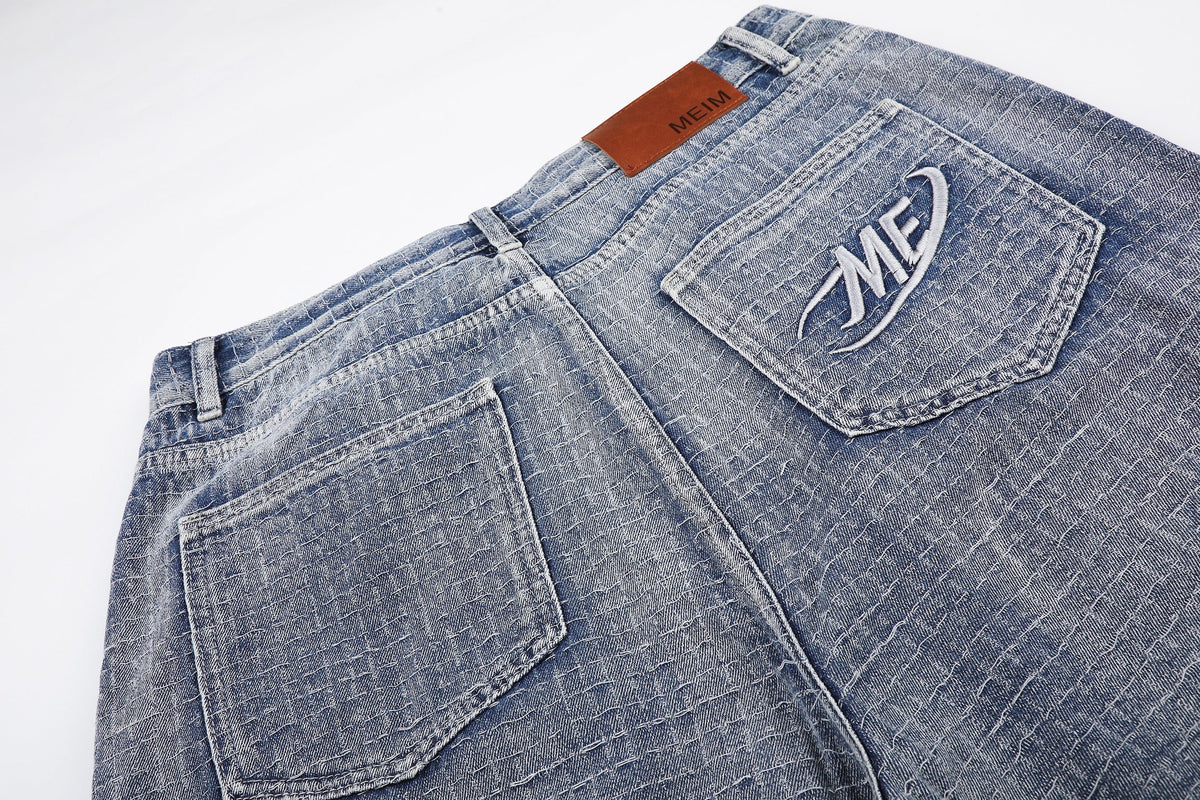 MEIM CROSSHATCH WASHED JORTS; Blue; design detail