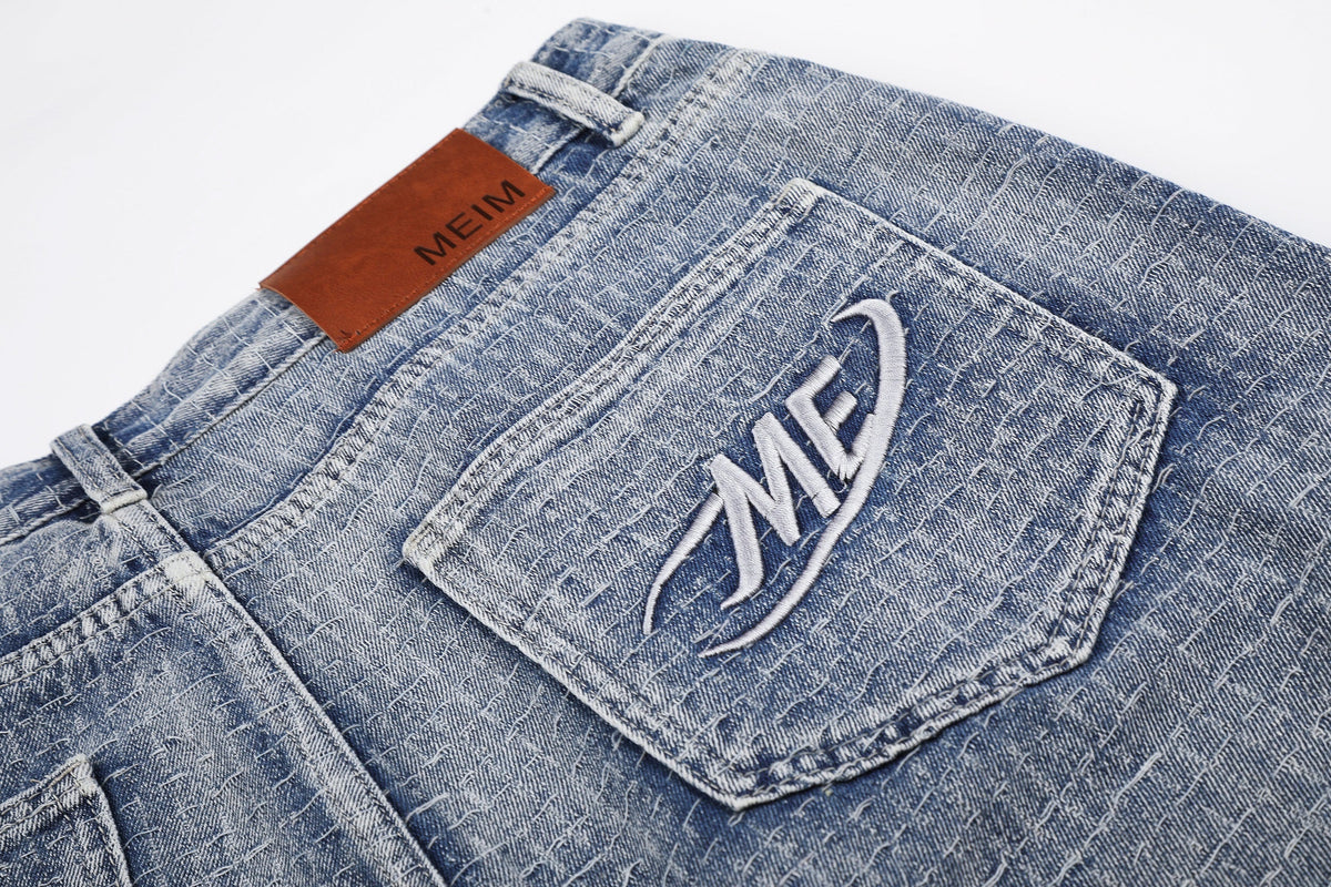 MEIM CROSSHATCH WASHED JORTS; Blue; design detail