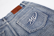 MEIM CROSSHATCH WASHED JORTS; Blue; design detail