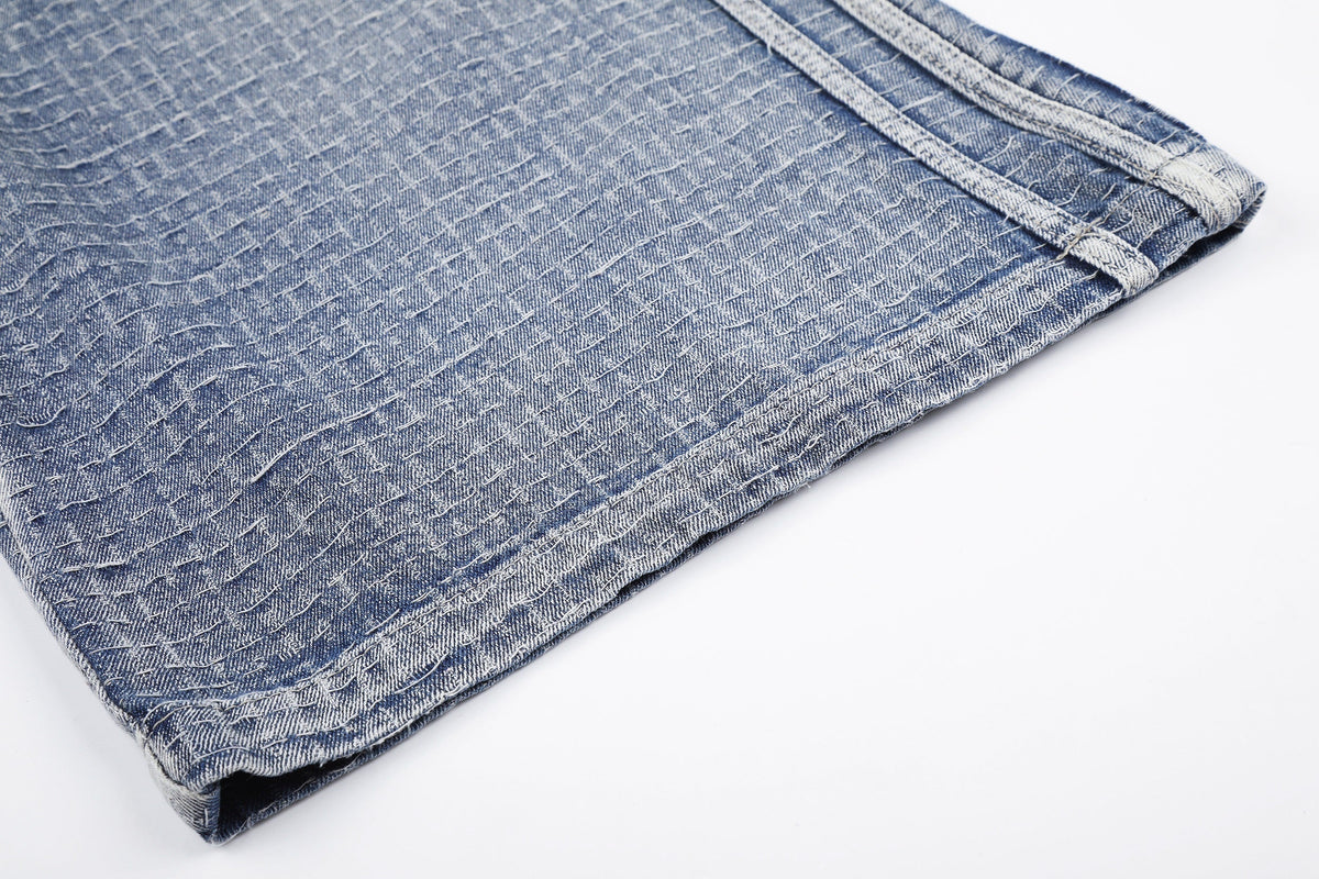 MEIM CROSSHATCH WASHED JORTS; Blue; fabric detail