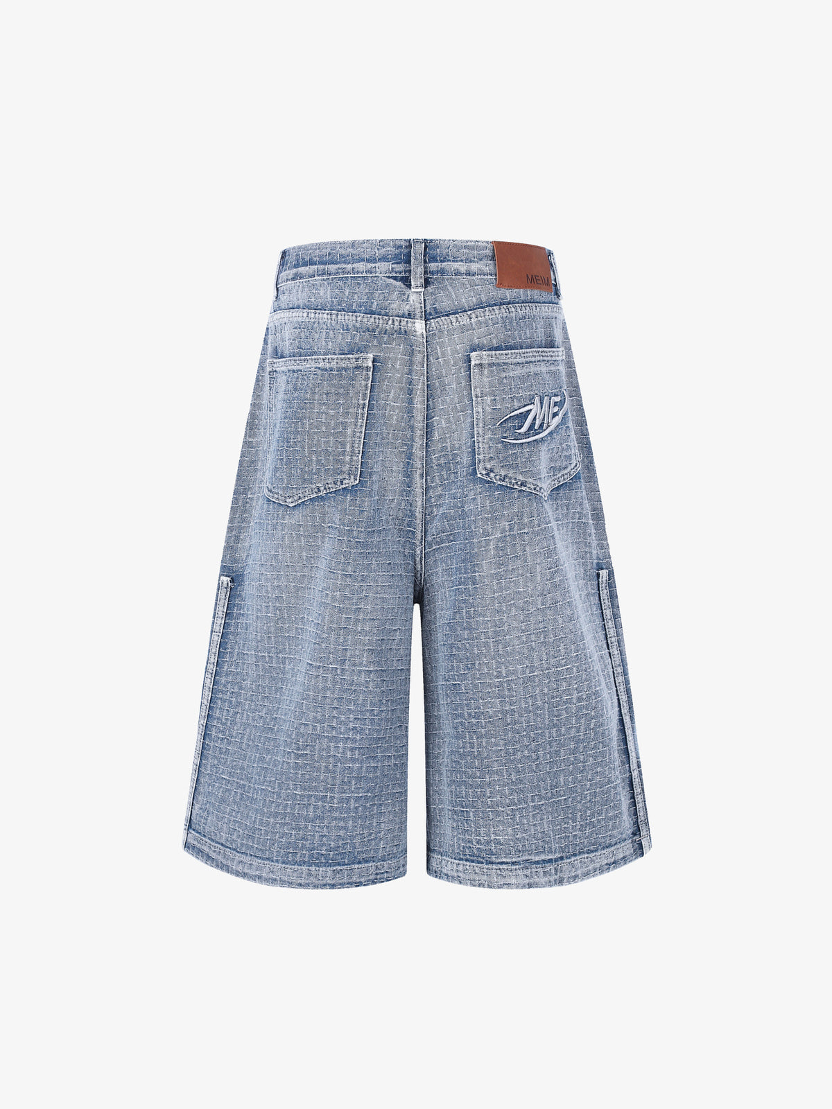 MEIM CROSSHATCH WASHED JORTS; Blue; back view