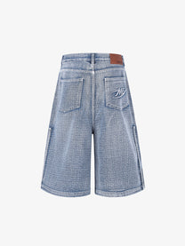 MEIM CROSSHATCH WASHED JORTS; Blue; back view