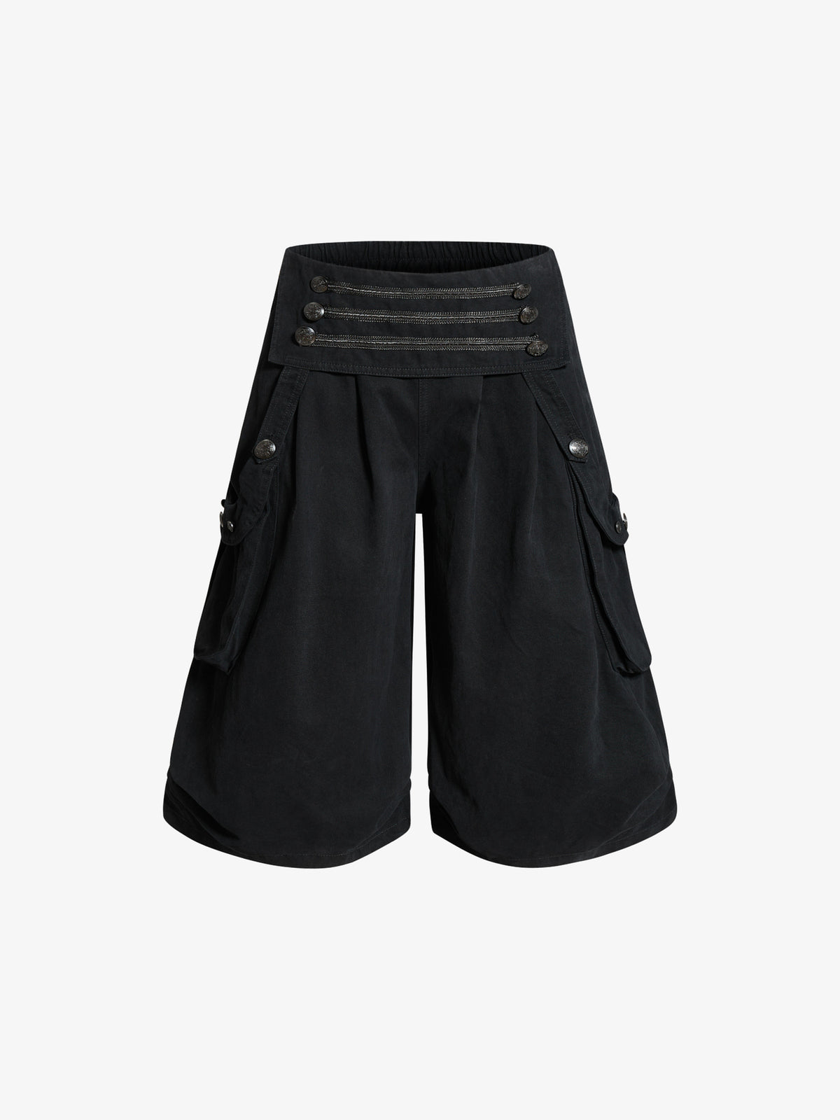 OREETA OVERSIZED POCKET CARGO SHORTS; Black; front view