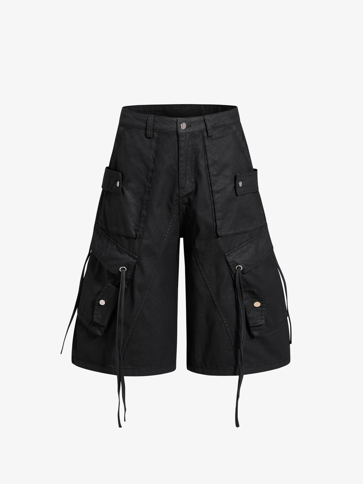 OREETA STRAP CARGO SHORTS; Black; front view