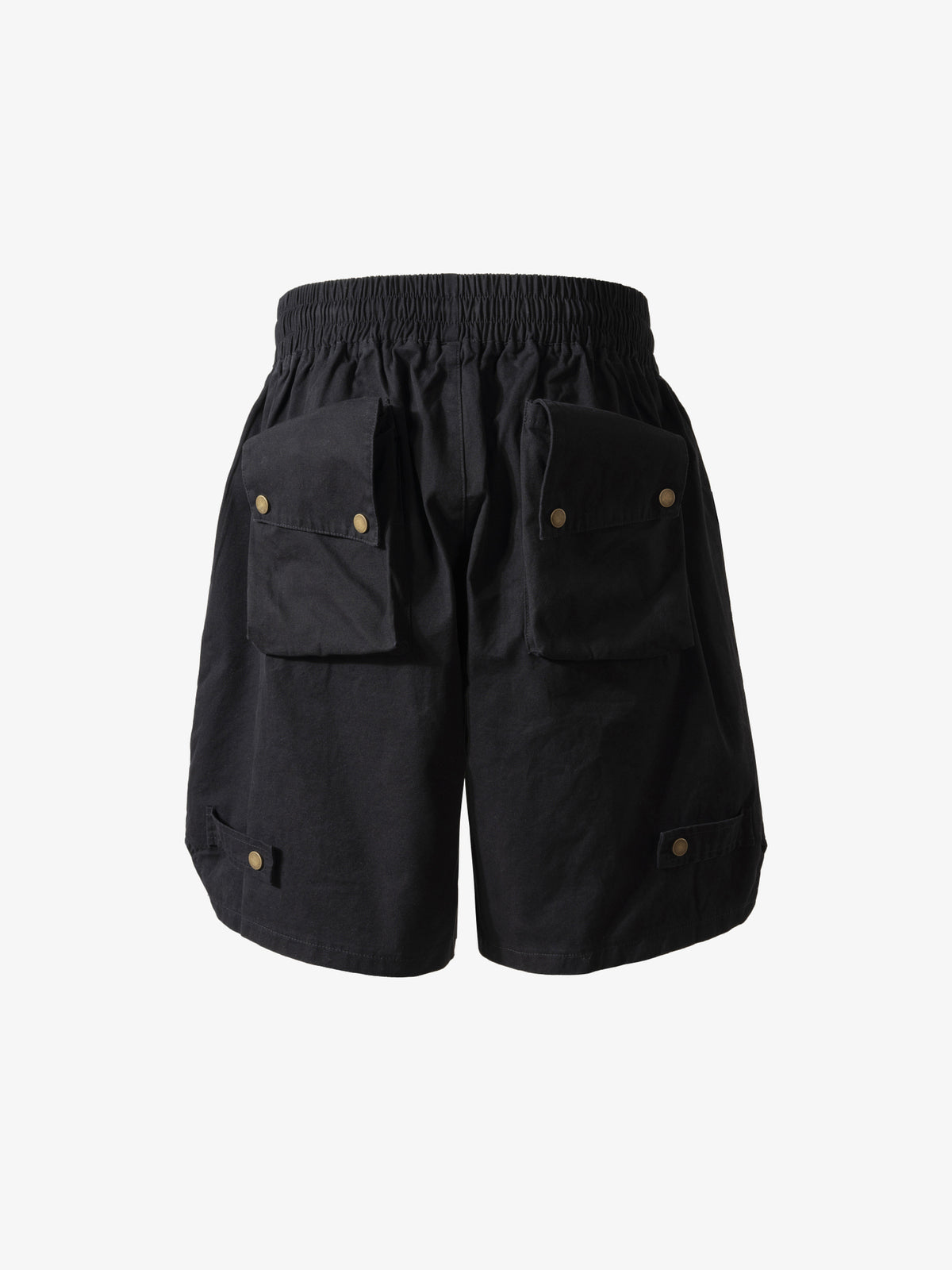SOUNDLESS CLOUDBURST STACKED POCKET CARGO SHORTS; Black; back view
