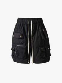 SOUNDLESS CLOUDBURST STACKED POCKET CARGO SHORTS; Black; front view
