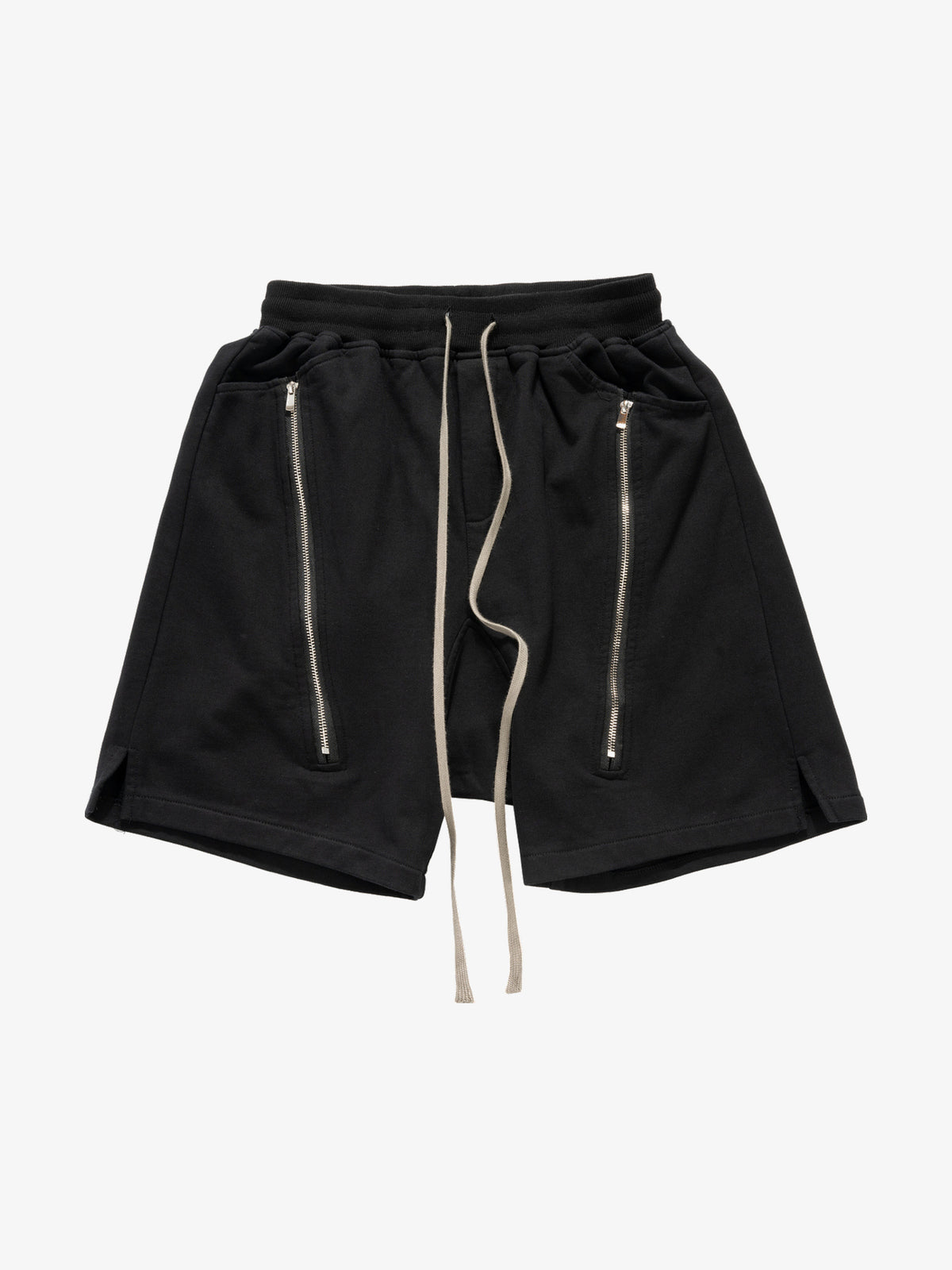 SOUNDLESS CLOUDBURST DUAL ZIPPER SLIT SHORTS; Black; front view