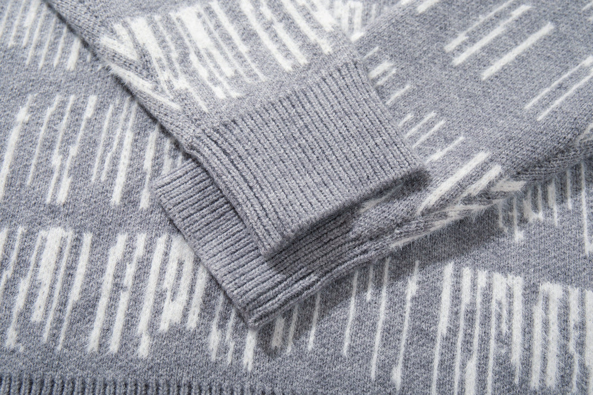 AK ANBULLET ABSTRACT BAND HENLEY SWEATER; Gray; garment construction detail
