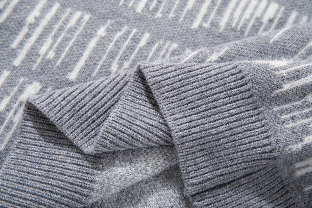 AK ANBULLET ABSTRACT BAND HENLEY SWEATER; Gray; garment construction detail
