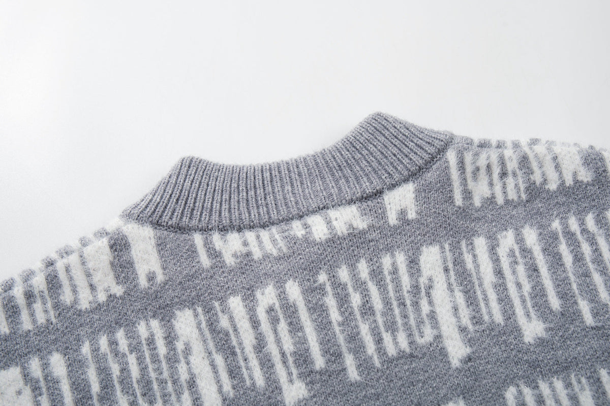AK ANBULLET ABSTRACT BAND HENLEY SWEATER; Gray; garment construction detail
