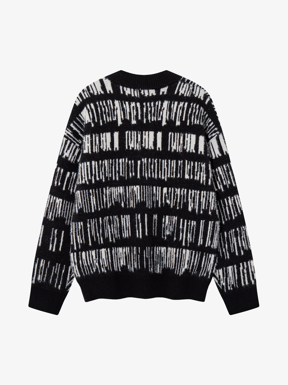AK ANBULLET ABSTRACT BAND HENLEY SWEATER; Black; back view