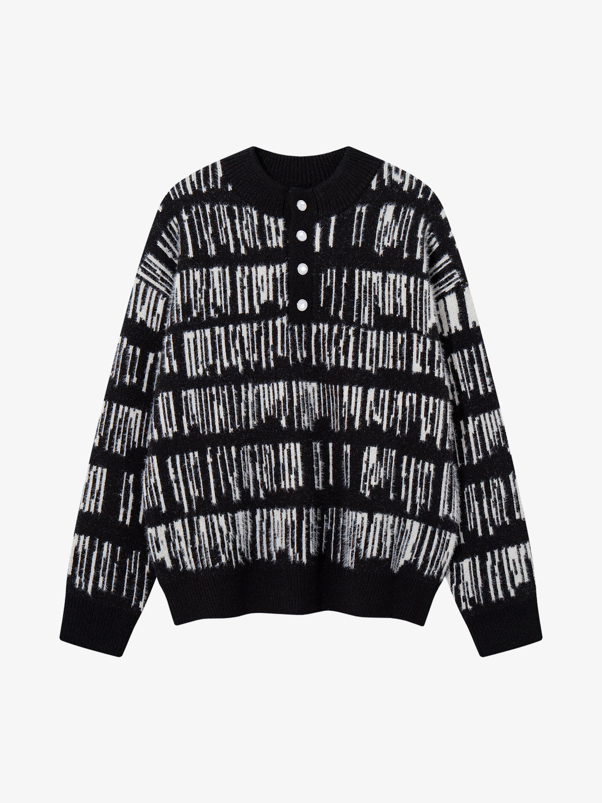 AK ANBULLET ABSTRACT BAND HENLEY SWEATER; Black; front view