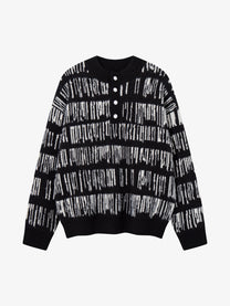 AK ANBULLET ABSTRACT BAND HENLEY SWEATER; Black; front view