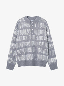 AK ANBULLET ABSTRACT BAND HENLEY SWEATER; Gray; front view