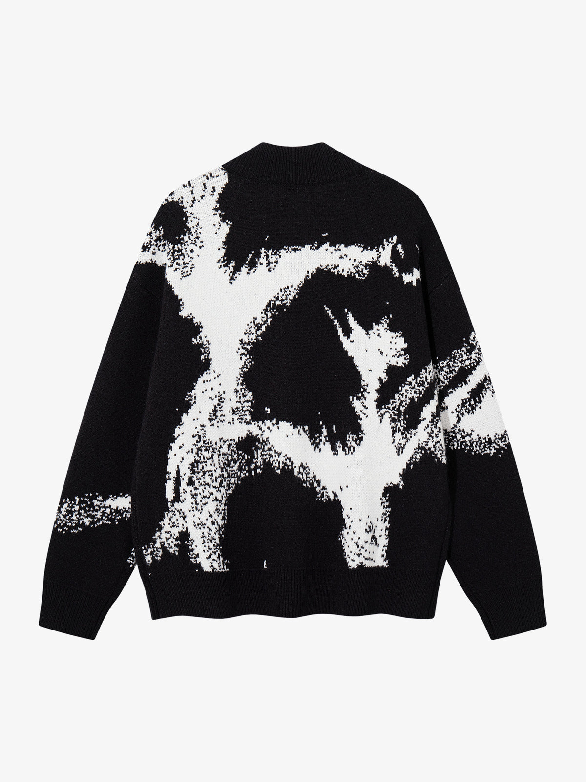 AK ANBULLET ABSTRACT SPLASH ZIP CARDIGAN; Black; back view