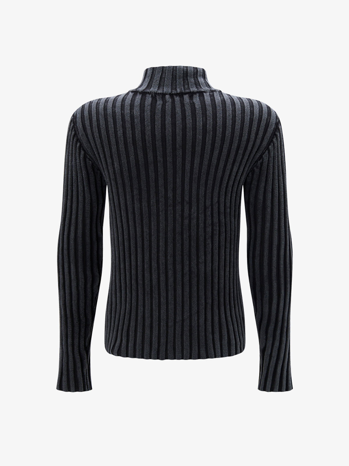 ATSF30 RIBBED HIGH NECK ZIP SWEATER; Black; back view