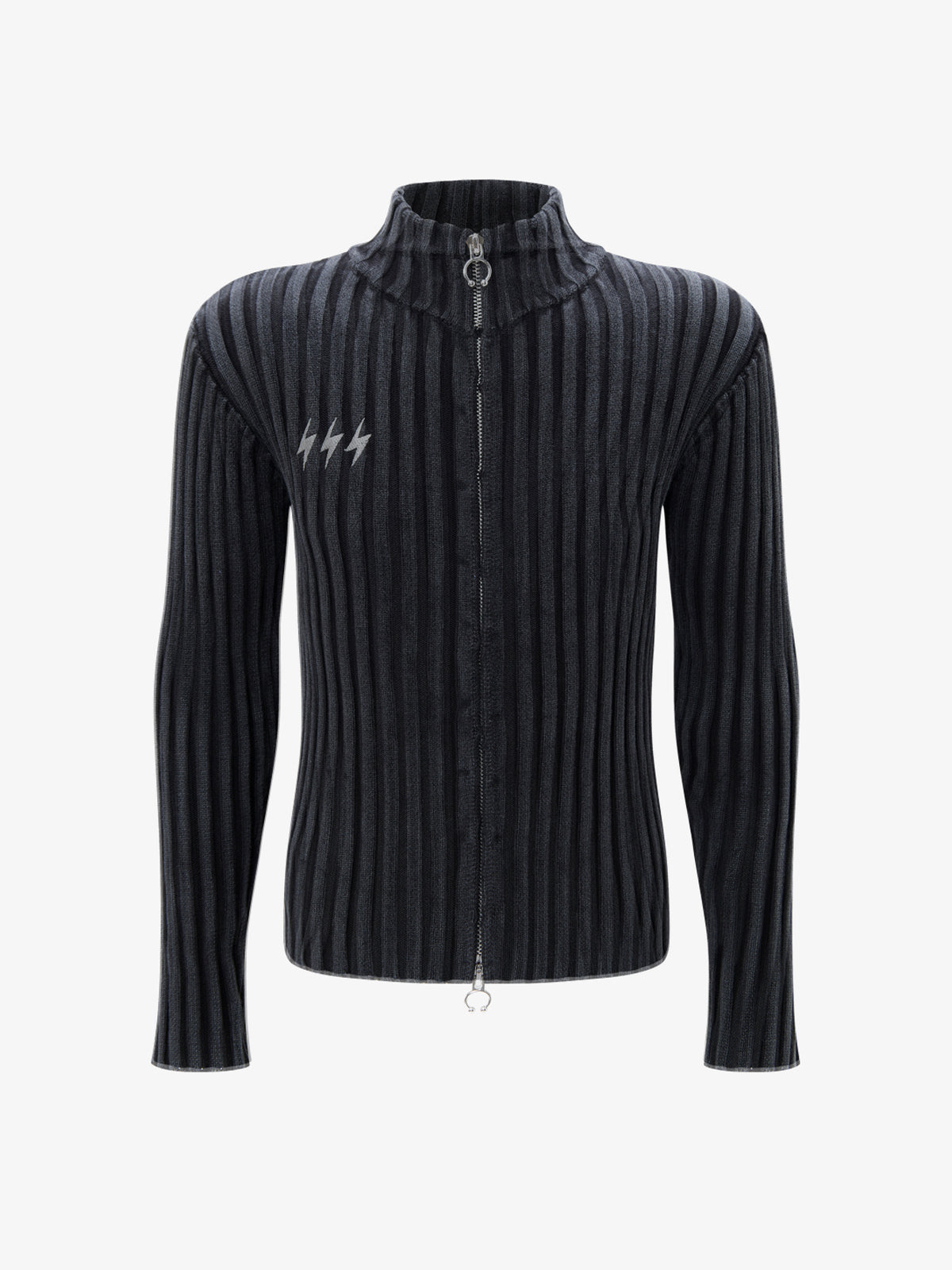 ATSF30 RIBBED HIGH NECK ZIP SWEATER; Black; front view