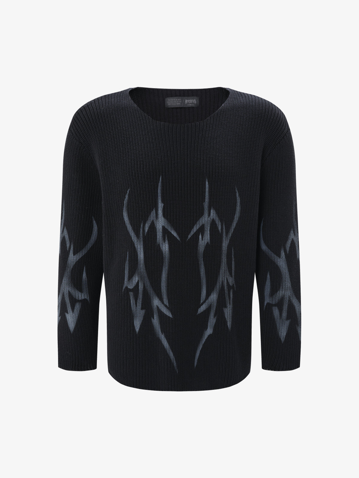 ATSF30 FLAME MOTIF RIBBED SWEATER; Black; front view