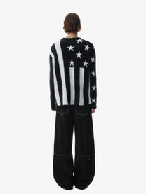 BLACK ENERGY STAR STRIPE FUZZY SWEATER; Black; model view