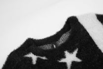 BLACK ENERGY STAR STRIPE FUZZY SWEATER; Black; garment construction detail