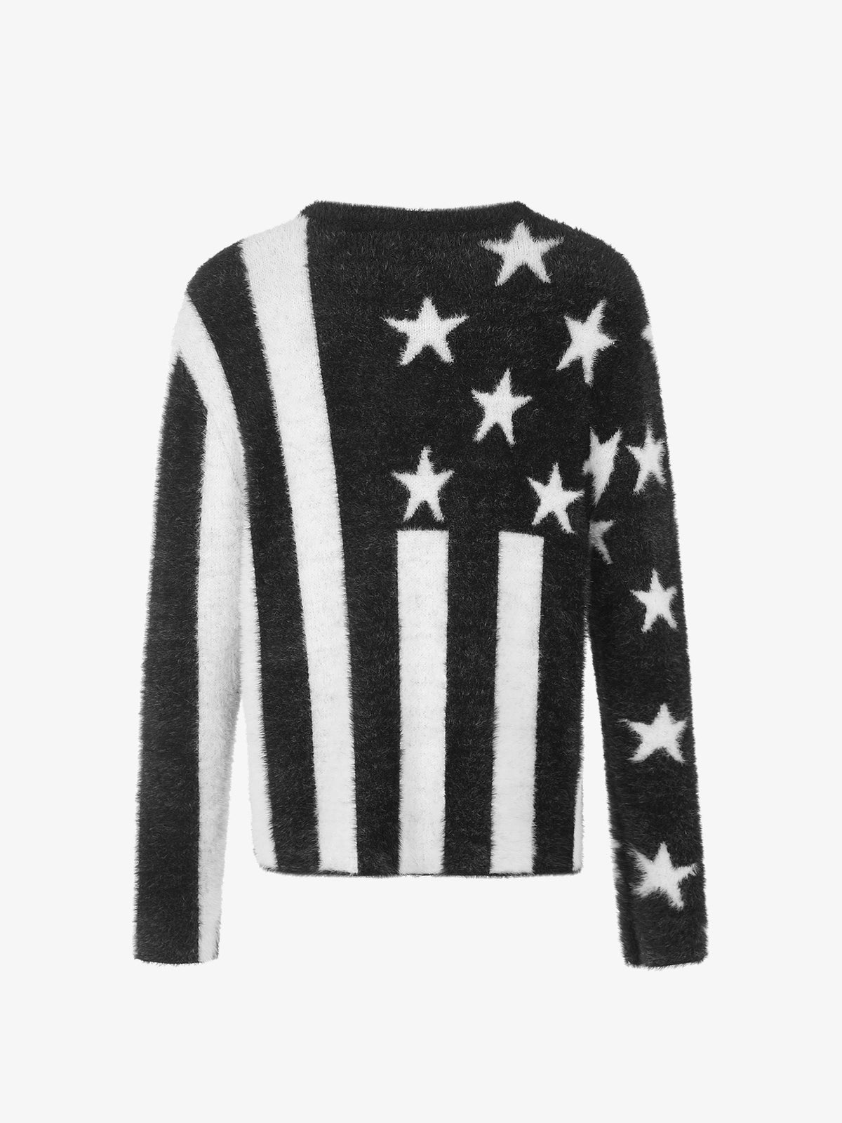 BLACK ENERGY STAR STRIPE FUZZY SWEATER; Black; back view