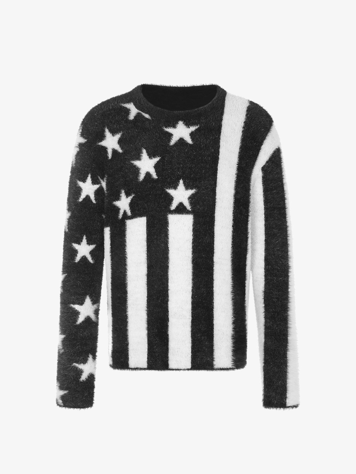 BLACK ENERGY STAR STRIPE FUZZY SWEATER; Black; front view