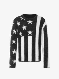 BLACK ENERGY STAR STRIPE FUZZY SWEATER; Black; front view