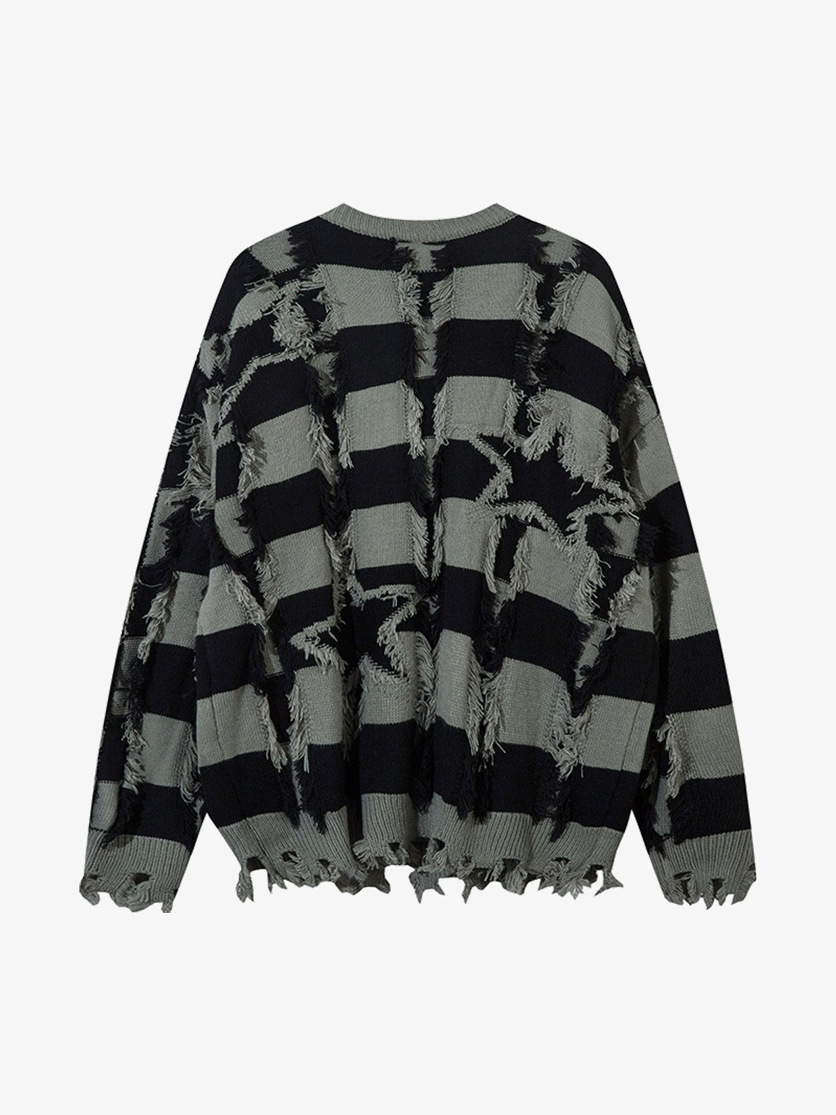 FANYE DISTRESSED STRIPED KNIT SWEATER; Black; back view