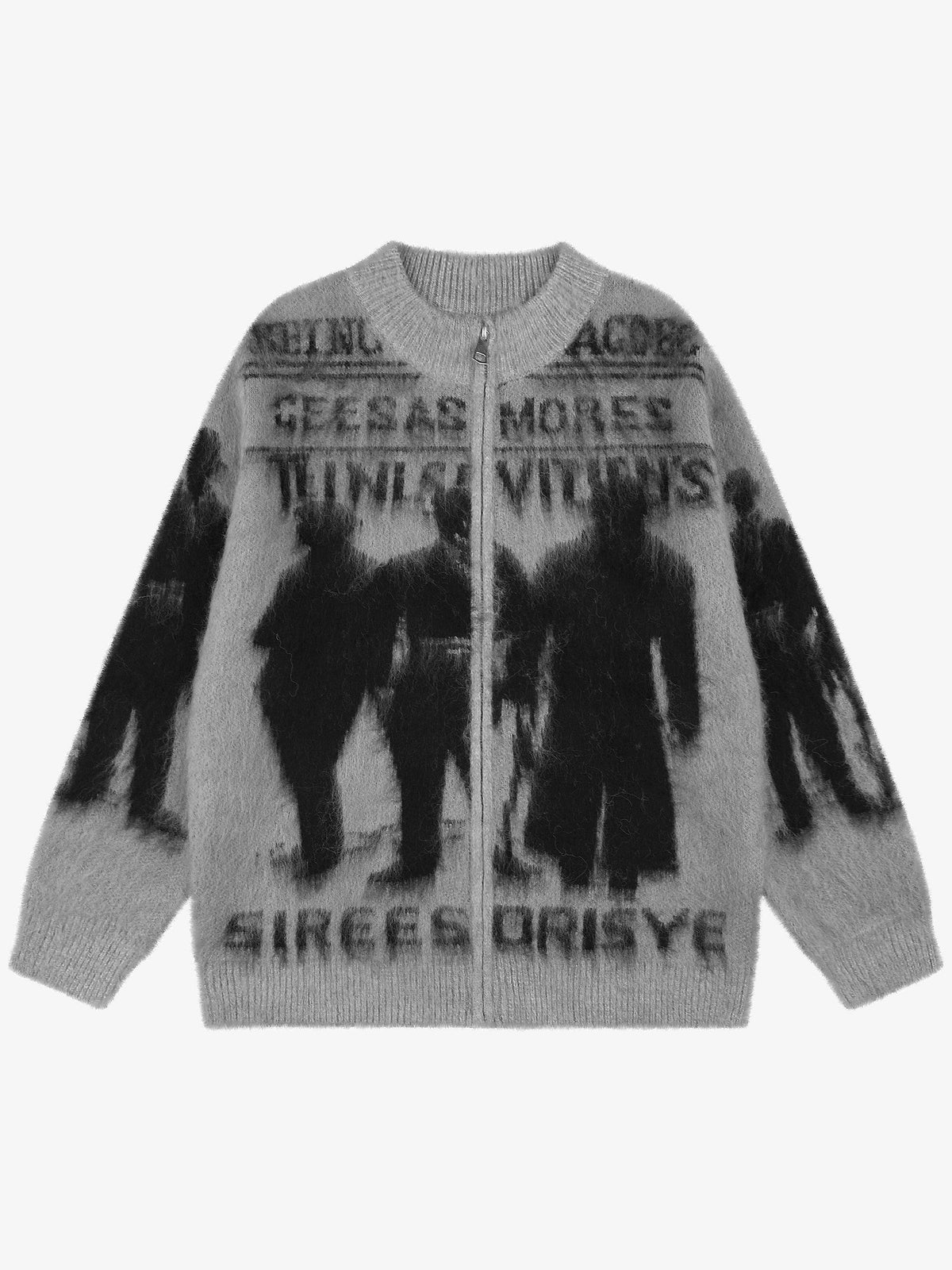 GEESAS SHADOW FIGURE JACQUARD SWEATER; Gray; front view