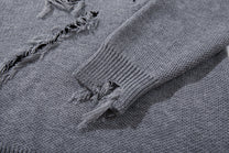 JKPTWSO DISTRESSED GOTHIC SCRIPT SWEATER; Gray; garment construction detail
