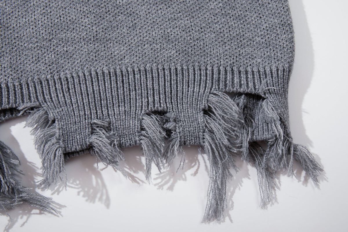 JKPTWSO DISTRESSED GOTHIC SCRIPT SWEATER; Gray; garment construction detail