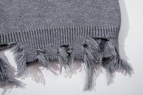 JKPTWSO DISTRESSED GOTHIC SCRIPT SWEATER; Gray; garment construction detail