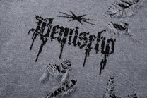 JKPTWSO DISTRESSED GOTHIC SCRIPT SWEATER; Gray; design detail