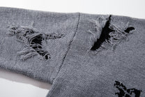 JKPTWSO DISTRESSED GOTHIC SCRIPT SWEATER; Gray; garment construction detail