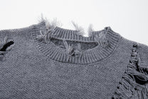 JKPTWSO DISTRESSED GOTHIC SCRIPT SWEATER; Gray; garment construction detail