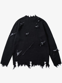 JKPTWSO DISTRESSED GOTHIC SCRIPT SWEATER; Black; back view