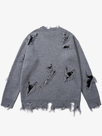 JKPTWSO DISTRESSED GOTHIC SCRIPT SWEATER; Gray; back view