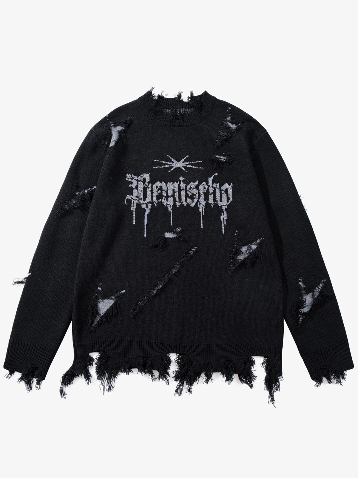 JKPTWSO DISTRESSED GOTHIC SCRIPT SWEATER; Black; front view
