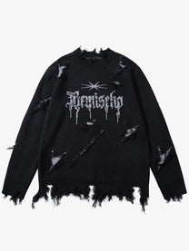 JKPTWSO DISTRESSED GOTHIC SCRIPT SWEATER; Black; front view