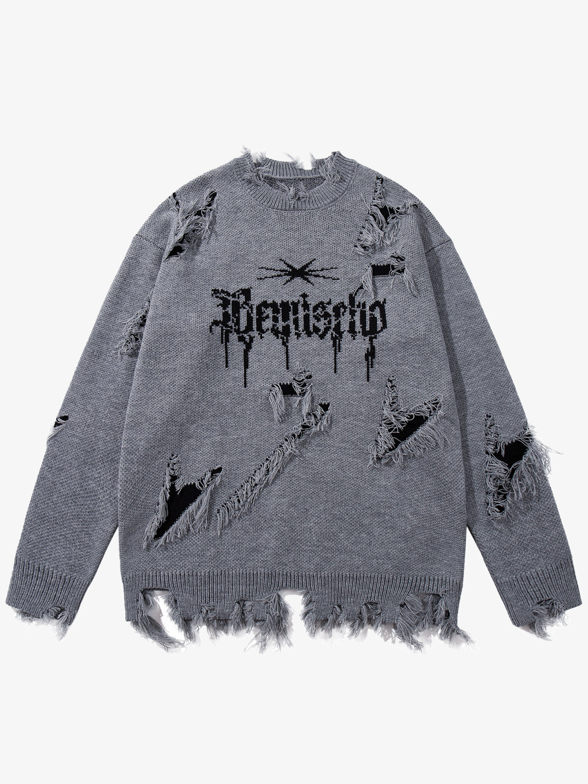 JKPTWSO DISTRESSED GOTHIC SCRIPT SWEATER; Gray; front view