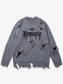 JKPTWSO DISTRESSED GOTHIC SCRIPT SWEATER; Gray; front view