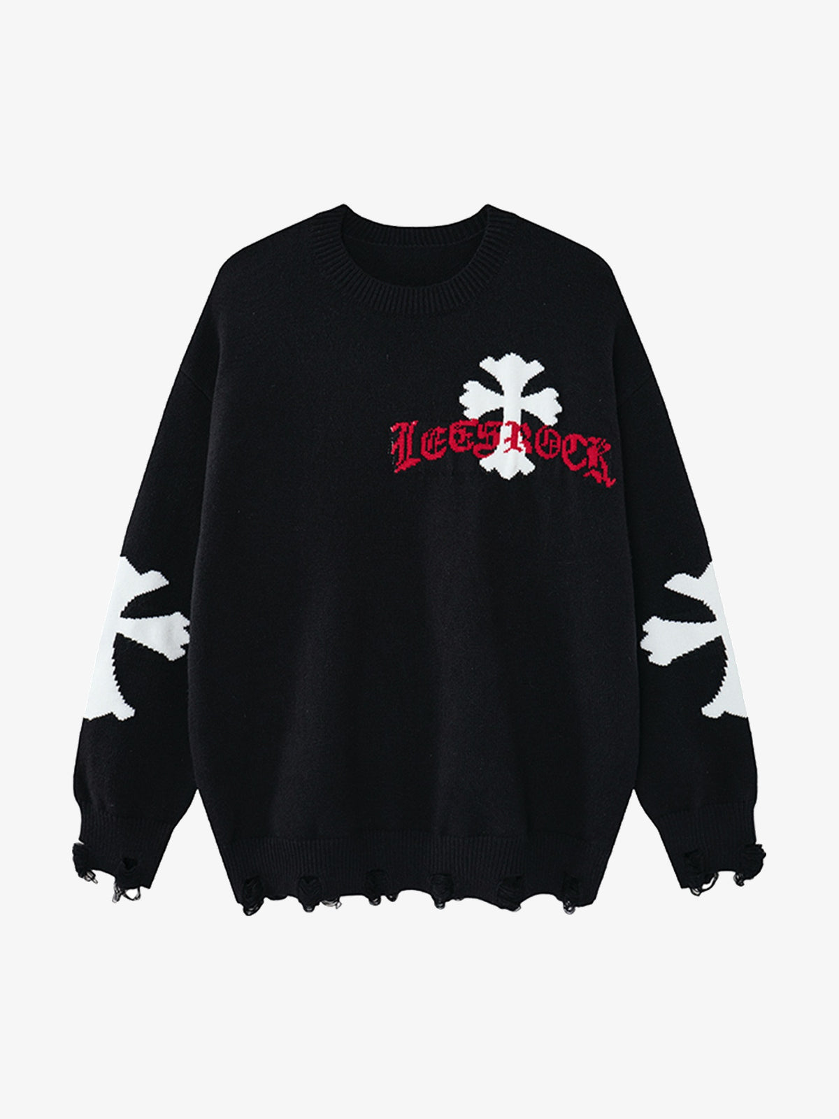 LETS ROCK RED GOTHIC CROSS SWEATER; Black; front view