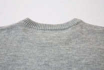 LETS ROCK GOTHIC CROSS DISTRESSED SWEATER; Gray; garment construction detail