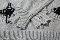 LETS ROCK GOTHIC CROSS DISTRESSED SWEATER; Gray; design detail