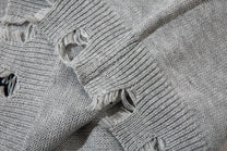 LETS ROCK GOTHIC CROSS DISTRESSED SWEATER; Gray; garment construction detail